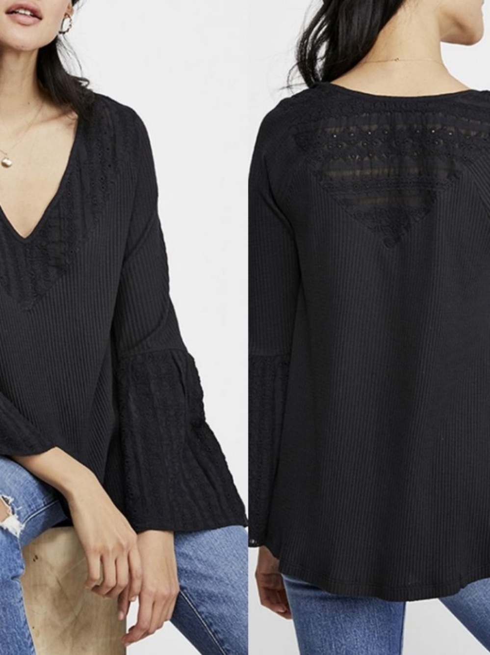 Free People  black thermal lace tunic